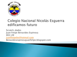 Scratch-dados
Juan Felipe Benavides Espinosa
802 J.M
juanfelipebe@hotmail.com
Benavidesespinosajuanfelipe.blogspot.com
 
