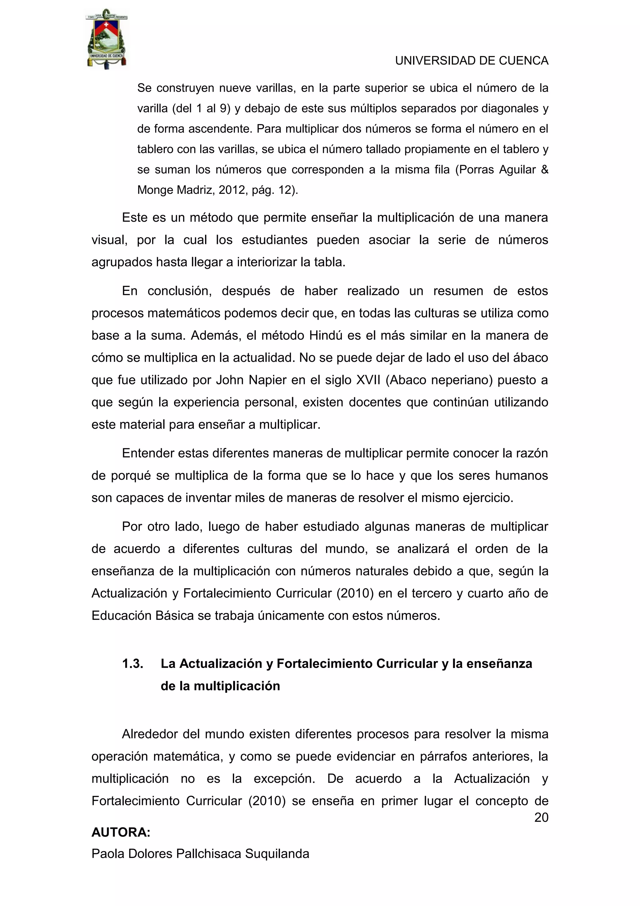 “Enseñanza de la multiplicación desde un enfoque constructivista en ...