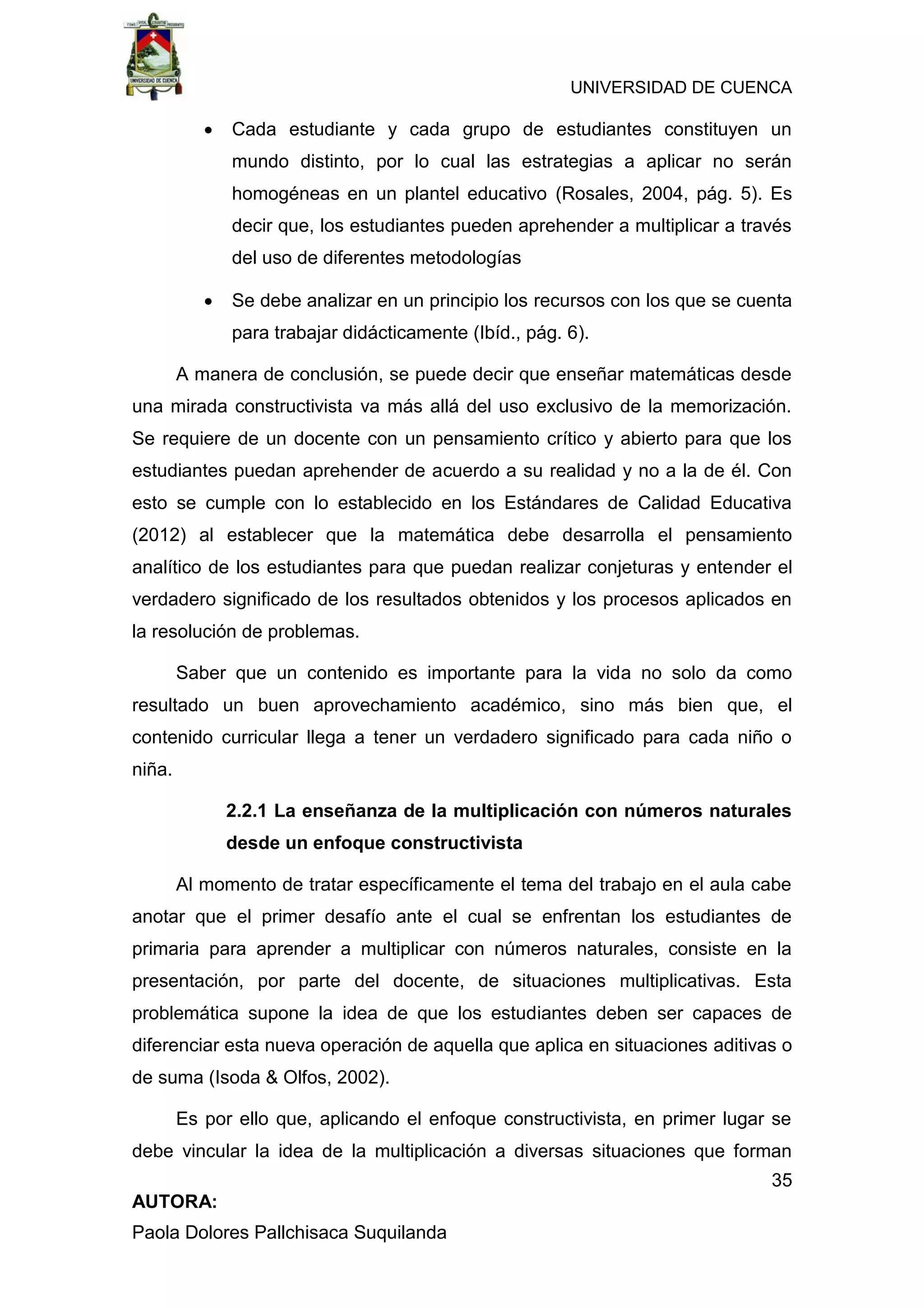 “Enseñanza de la multiplicación desde un enfoque constructivista en ...