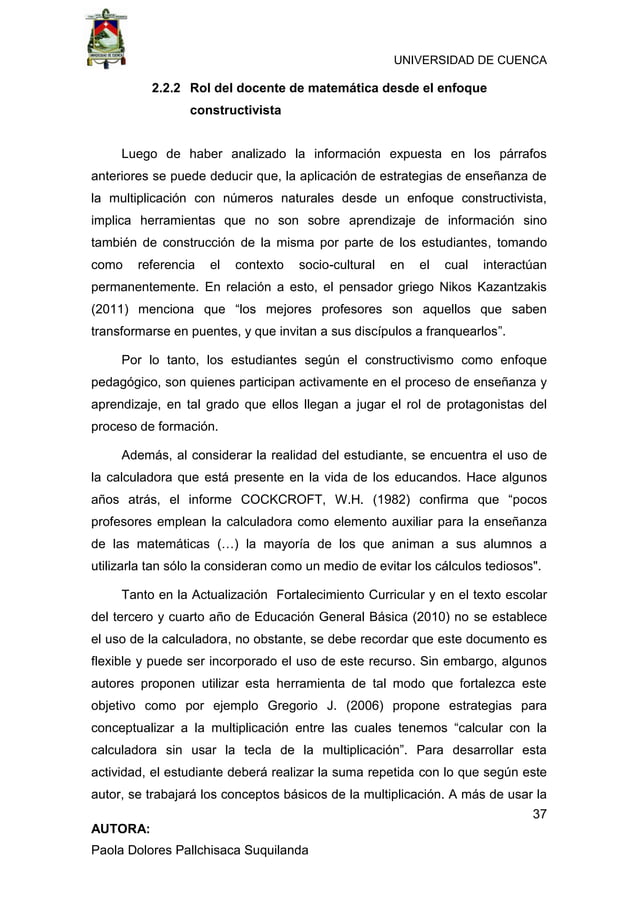 “Enseñanza de la multiplicación desde un enfoque constructivista en ...