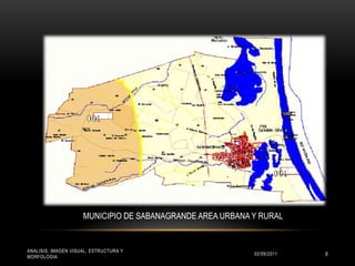 ANALIZAR CADA UNO DE LOS ELEMENTOS QUE SE ENCUENTRAN EN EL MUNICIPIO DE SABANAGRANDE CON EL FIN DE ENCONTRAR LOS ELEMENTOS VISUALES DE LA IMAGEN DEL  MUNICIPIOINTRODUCCIONCON ESTE TRABAJO QUEREMOS RECONOCER LOS ASPECTOS SENSITIVOS (HITOS, NODOS, VIAS, BORDES Y DISTRITOS ) LOCALIZADOS DENTRO DEL MUNICIPIO DE SABANAGRANDE  UBICADO EN EL DEPARTAMENTO DEL ATLANTICO.02/09/2011ANALISIS, IMAGEN VISUAL, ESTRUCTURA Y MORFOLOGIA5