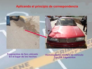 Aplicando el principio de correspondencia




Fragmentos de faro ubicado    Homologación del faro de vehículo
  En el lugar de los hechos         Con los fragmentos
 
