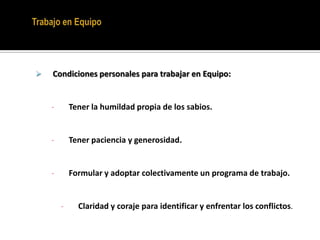 Metas de un EquipoUnavezque el equipo ha definidosumisión y los recursosdisponibles, requierenorganizarsutrabajo. Para estoesnecesarioconsiderar 3 metasdiferentes: