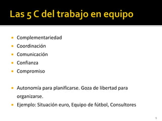 Cada miembro esta especializado en una área determinada.