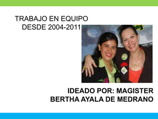 TRABAJO EN EQUIPODESDE 2004-2011 IDEADO POR: MAGISTER BERTHA AYALA DE MEDRANO 
