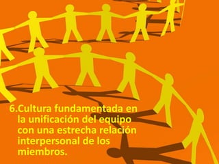 6.Cultura fundamentada en 
la unificación del equipo 
con una estrecha relación 
interpersonal de los 
miembros. 
 