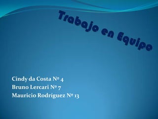 Cindy da Costa Nº 4
Bruno Lercari Nº 7
Mauricio Rodríguez Nº 13
 