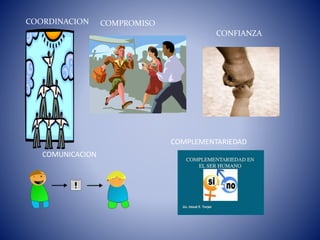 COORDINACION COMPROMISO 
CONFIANZA 
COMUNICACION 
COMPLEMENTARIEDAD 
 