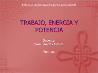 Docente: Sara Paredes Alvarez Alumnas: Institución Educativa Nuestra Señora de Montserrat 