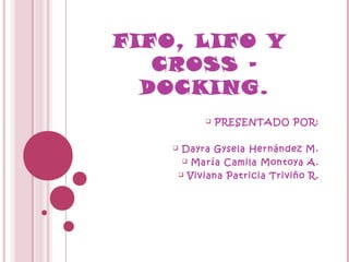 FIFO, LIFO Y
CROSS –
DOCKING.
 PRESENTADO POR:
 Dayra Gysela Hernández M.
 María Camila Montoya A.
 Viviana Patricia Triviño R.
 