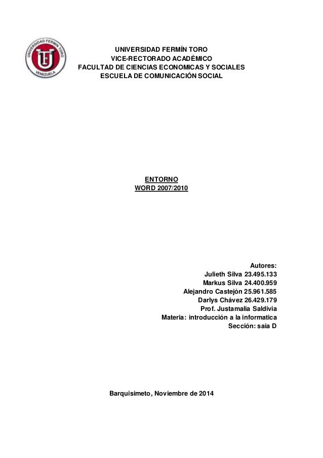 Trabajo Entorno Grafico Del Programa Microsoft Word 2007