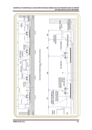  
SISTEMA LVT­SONNEVILLE: APLICACIÓN DE RIELES SOBRE LOSA DE CONCRETO PARA EL METRO 
DE LIMA­CRUCE CON EL RIO RIMAC 
 
SISTEMA LVT­SONNEVILLE: APLICACIÓN DE RIELES SOBRE LOSA DE CONCRETO PARA EL METRO 
DE LIMA­CRUCE CON EL RIO RIMAC 
PA814‐G (G.T.E.)                                                                                                                                       11 PA814‐G (G.T.E.)                                                                                                                                       11 
 