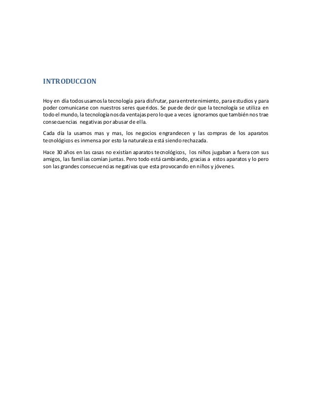 Trabajo escrito proyecto ciencias. EL ABUSO DE LA TECNOLOGIA