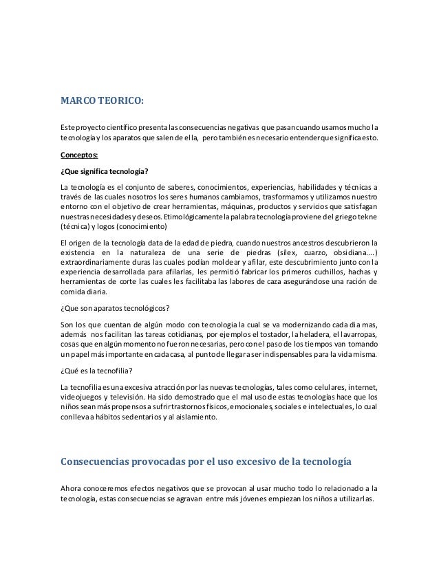 Trabajo escrito proyecto ciencias. EL ABUSO DE LA TECNOLOGIA
