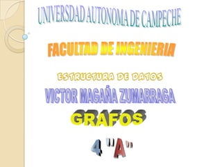 UNIVERSDAD AUTONOMA DE CAMPECHE FACULTAD DE INGENIERIA ESTRUCTURA DE DATOS VICTOR MAGAÑA ZUMARRAGA GRAFOS 4 "A" 