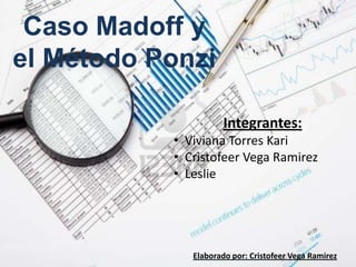 Caso Madoff y
el Método Ponzi

                     Integrantes:
           • Viviana Torres Kari
           • Cristofeer Vega Ramirez
           • Leslie




              Elaborado por: Cristofeer Vega Ramirez
 