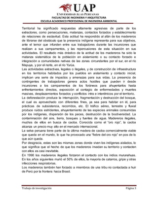 FACUALTAD DE INGENIERIA Y ARQUITECTURA
ESCUELA ACADEMICO PROFESIONAL DE INGENIERIA AMBIENTAL
Trabajo de investigación Pági...