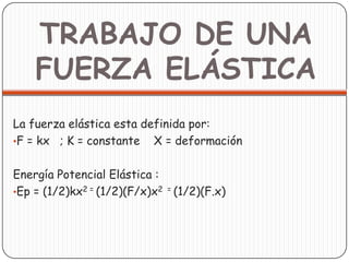 TRABAJO MECANICOUnidades para trabajoS.I.= Joule = (N · m)C.G.S.=Ergios =(dina· cm)Si un cuerpo experimenta un desplazamiento por la acción de una fuerza externa, se dice que esa fuerza ha realizado un trabajo mecánico