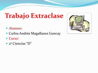 Trabajo Extraclase
 Alumno:
 Carlos Andrés Magallanes Guncay
 Curso:
 2º Ciencias “D”
 