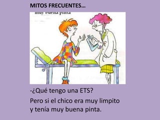 MITOS FRECUENTES…




-¿Qué tengo una ETS?
Pero si el chico era muy limpito
y tenía muy buena pinta.
 