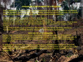 VARIABLES E INSTRUMENTOS UTILIZADOS

Para la elaboración de nuestro proyecto, para la reforestación de un sector de la provincia de Ocaña en
Norte de Santander, debemos primero hacer un análisis poblacional para así poder contar con personas
idóneas en la búsqueda de la información y solución para este problema presentado.

El perfil poblacional de la provincia de Ocaña es el siguiente:
De acuerdo a los resultados del Censo General 2005 % son hombres.
realizado por el DANE, el municipio cuenta con 90.037 habitantes, de los cuales el 87% vive en el área
urbana y el 13% en el área rural. Del total de la población de Ocaña el 51% son mujeres y el 49
hombres
Los sectores productivos que tienen mayor relevancia son: Confecciones, Alimentos, Artesanías
Agricultura, Comercio, Hotelería, Industria, Educación, Transformación Agroindustrial

                                    ANALISIS DE LA INFORMACION
Hay que crear conciencia en la comunidad Ocañera para detener el impacto y la destrucción del
nacimiento del rio Algodonal; como también es necesario realizar una afectación de predios por parte de
CORPONOR o sea que las personas que viven es esta área no le pueden vender a personas ajenas
aparte del Estado.

Se debe avanzar en la restructuración de la comisión técnica binacional para la ejecución del plan de
ordenamiento y manejo de la cuenca binacional del Catatumbo, como también en la ejecución de un plan
de manejo ambiental que propenda por la conservación, restauración y manejo sostenible de los
ecosistemas
 