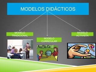 MODELOS DIDÁCTICOS



  MODELO                    MODELO
TRADICIONAL                ACTIVISTA
                MODELO
              CURRICULAR
 