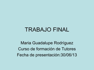 TRABAJO FINAL
Maria Guadalupe Rodríguez
Curso de formación de Tutores
Fecha de presentación:30/06/13
 