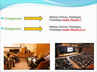Congresos

Médicos Clínicos, Flebólogos,
Proctólogos.Audit. Pharma 1

Simposios

Médicos Clínicos, Flebólogos,
Proctólogos Audit. Pharma 2 y 3

 