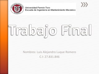 Nombres: Luis Alejandro Luque Romero
C.I: 27.831.846
 