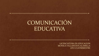 COMUNICACIÓN
EDUCATIVA
LICENCIATURA EN EDUCACION
MONICA VILLANUEVA ALAMILLA
6TO CUATRIMESTRE
 