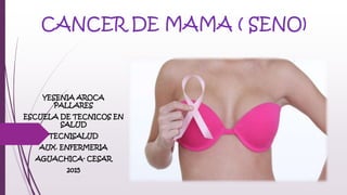 CANCER DE MAMA ( SENO)
YESENIA AROCA
PALLARES
ESCUELA DE TECNICOS EN
SALUD
TECNISALUD
AUX. ENFERMERIA
AGUACHICA- CESAR
2015
 