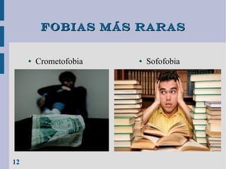Fobias más raras

●

12

Crometofobia

●

Sofofobia

 