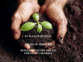 
EVALUACION FINAL

GRUPO N° 102058_531
INTEGRANTES DEL GRUPO
GERARDO CARABALI

 