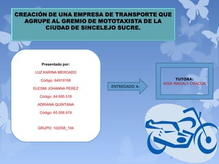 Presentado por:

LUZ KARINA MERCADO

   Código: 64919168                         TUTORA:
                                      AISA MAGALY CHACON
                       ENTREGADO A:
ELESMI JOHANNA PEREZ

  Código: 64.695.518

 ADRIANA QUINTANA

  Código: 65.556.919



  GRUPO: 102058_194
 