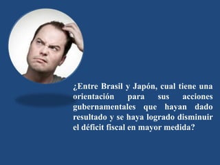 ¿Entre Brasil y Japón, cual tiene una
orientación
para
sus
acciones
gubernamentales que hayan dado
resultado y se haya logrado disminuir
el déficit fiscal en mayor medida?

 