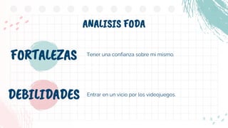 ANALISIS FODA
Entrar en un vicio por los videojuegos.
FORTALEZAS Tener una confianza sobre mi mismo.
DEBILIDADES
 