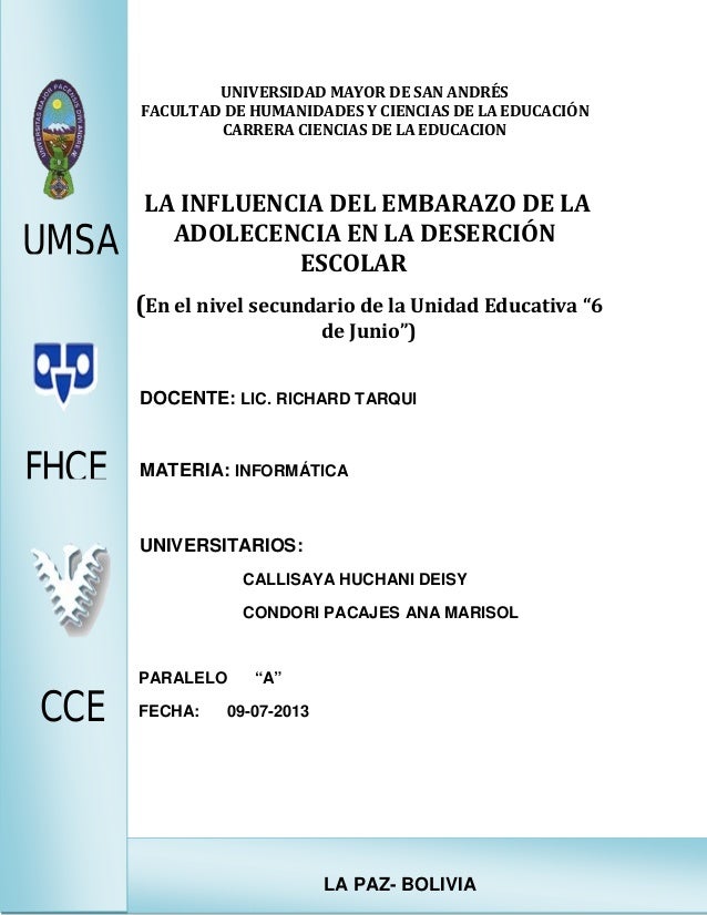 Enbarazo En La Adolescencia Y Desercion Escolar
