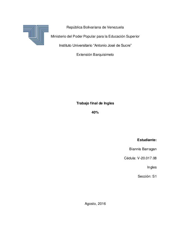 Portada en ingles de un trabajo