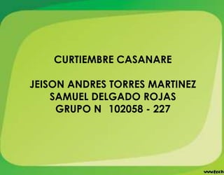 CURTIEMBRE CASANARE

JEISON ANDRES TORRES MARTINEZ
    SAMUEL DELGADO ROJAS
     GRUPO N 102058 - 227
 