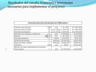 Resultados del estudio financiero ( Inversiones
    necesarias para implementar el proyecto)





 