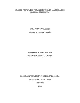 Análisis textual del término lectura en la legislación colombiana