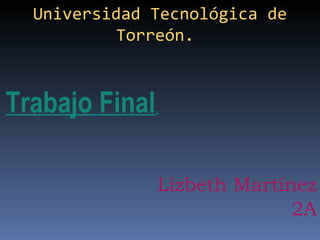Universidad Tecnológica de
          Torreón.



Trabajo Final.

              Lizbeth Martínez
                            2A
 