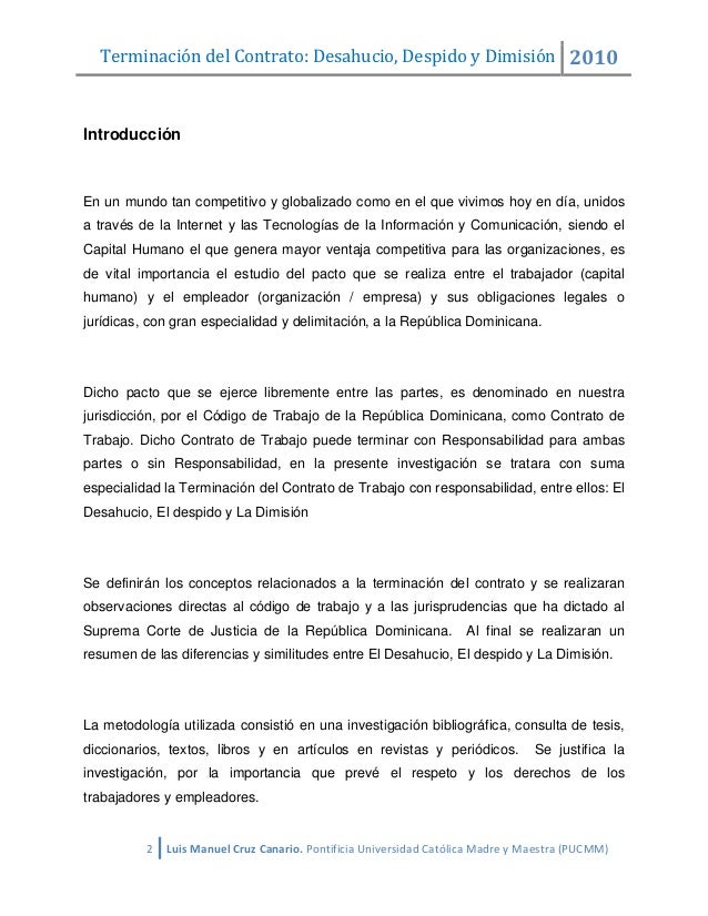 Ejemplo Carta De Desahucio Laboral Republica Dominicana 