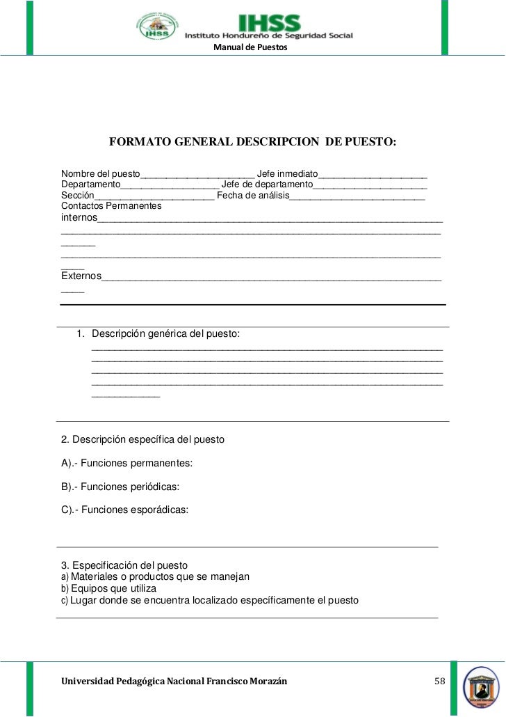 Manual de Puestos IHSS, Honduras