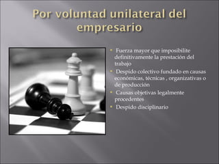 Fuerza mayor que imposibilite definitivamente la prestación del trabajo Despido colectivo fundado en causas económicas, técnicas , organizativas o de producción Causas objetivas legalmente procedentes Despido disciplinario 