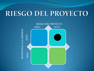 BENEFICIOS A LA EMPRESA

BAJO         ALTO         BAJO           ALTO
                           RIESGO DEL PROYECTO
 