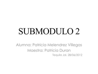 SUBMODULO 2
Alumna: Patricia Melendrez Villegas
     Maestra: Patricia Duran
                   Tequila Jal. 28/06/2012
 