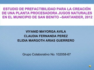 VIYANID MAYORGA AVILA
    CLAUDIA FERNANDA PEREZ
ELIDIA MARGOTH ARIAS GUERRERO



  Grupo Colaborativo No. 102058-67
 