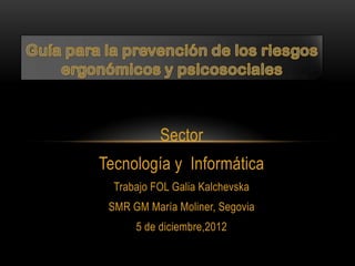 Sector
Tecnología y Informática
Trabajo FOL Galia Kalchevska
SMR GM María Moliner, Segovia
5 de diciembre,2012
 