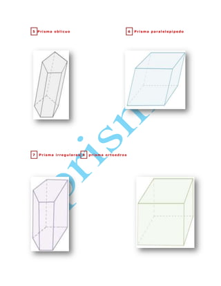 5 Prisma oblicuo

7

Prisma irregulares 8

6

prisma ortoedros

Prisma paralelepipedo

 